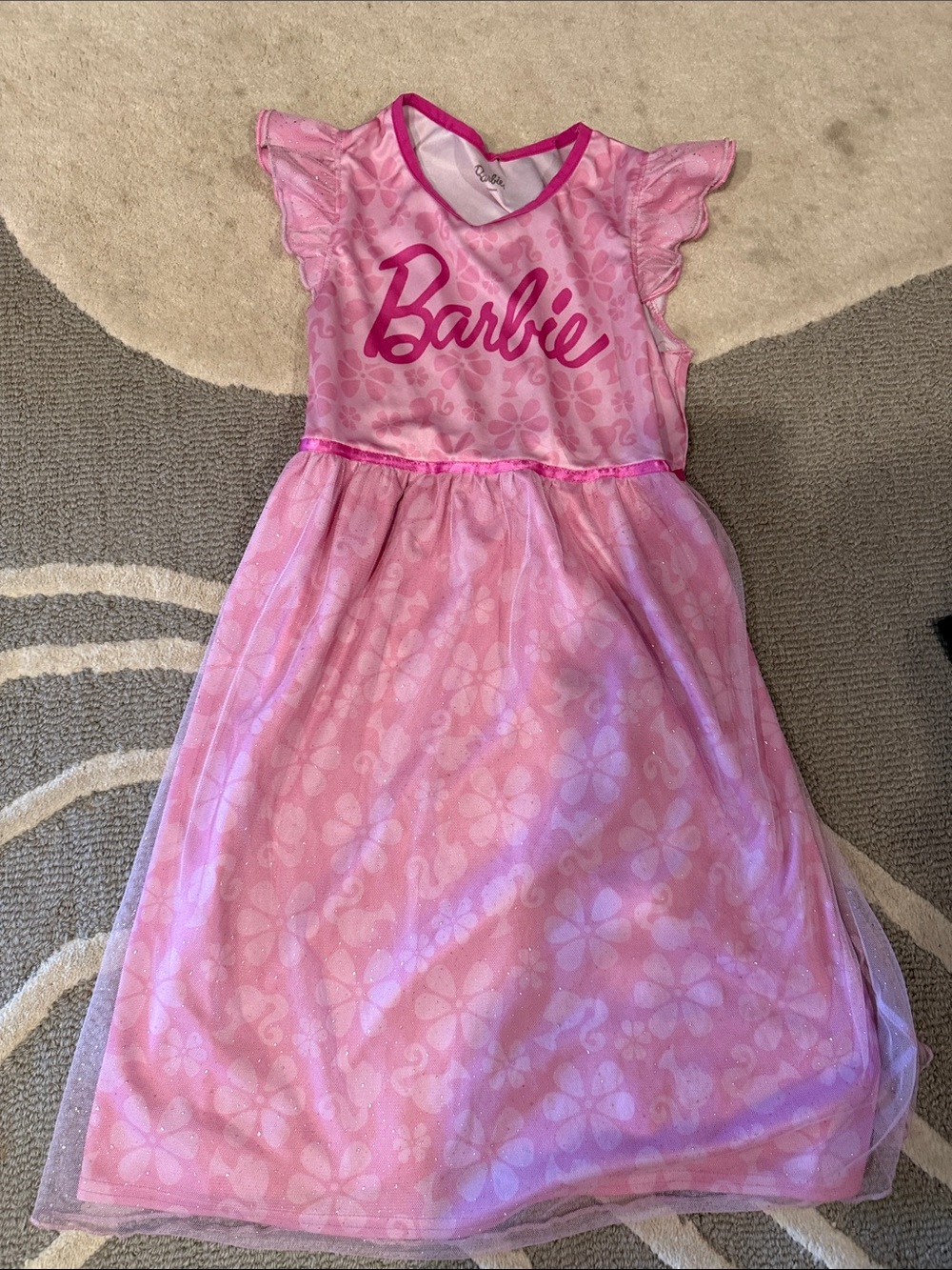 Barbie Pink Floral Nightgown with Tulle Overlay